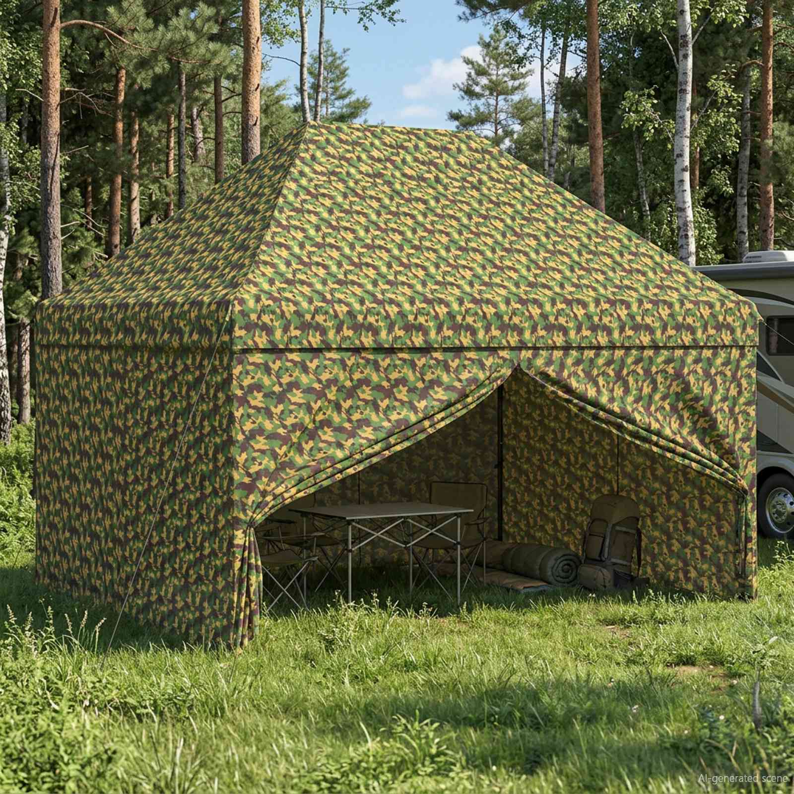 vidaXL Canopy Tent with 4 Sidewalls 2.9 x 4.3 m Army Camouflage 1