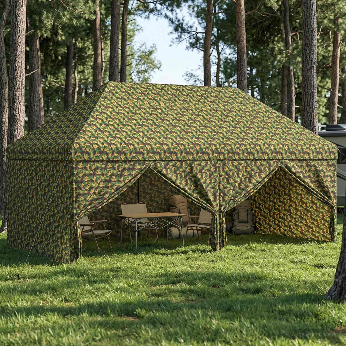 vidaXL Canopy Tent with 4 Sidewalls 2.9 x 5.8 m Army Camouflage 1