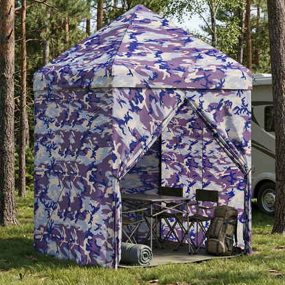 vidaXL Pop-up Gazebo with 4 Sidewalls 2 x 2 m Blue Camouflage