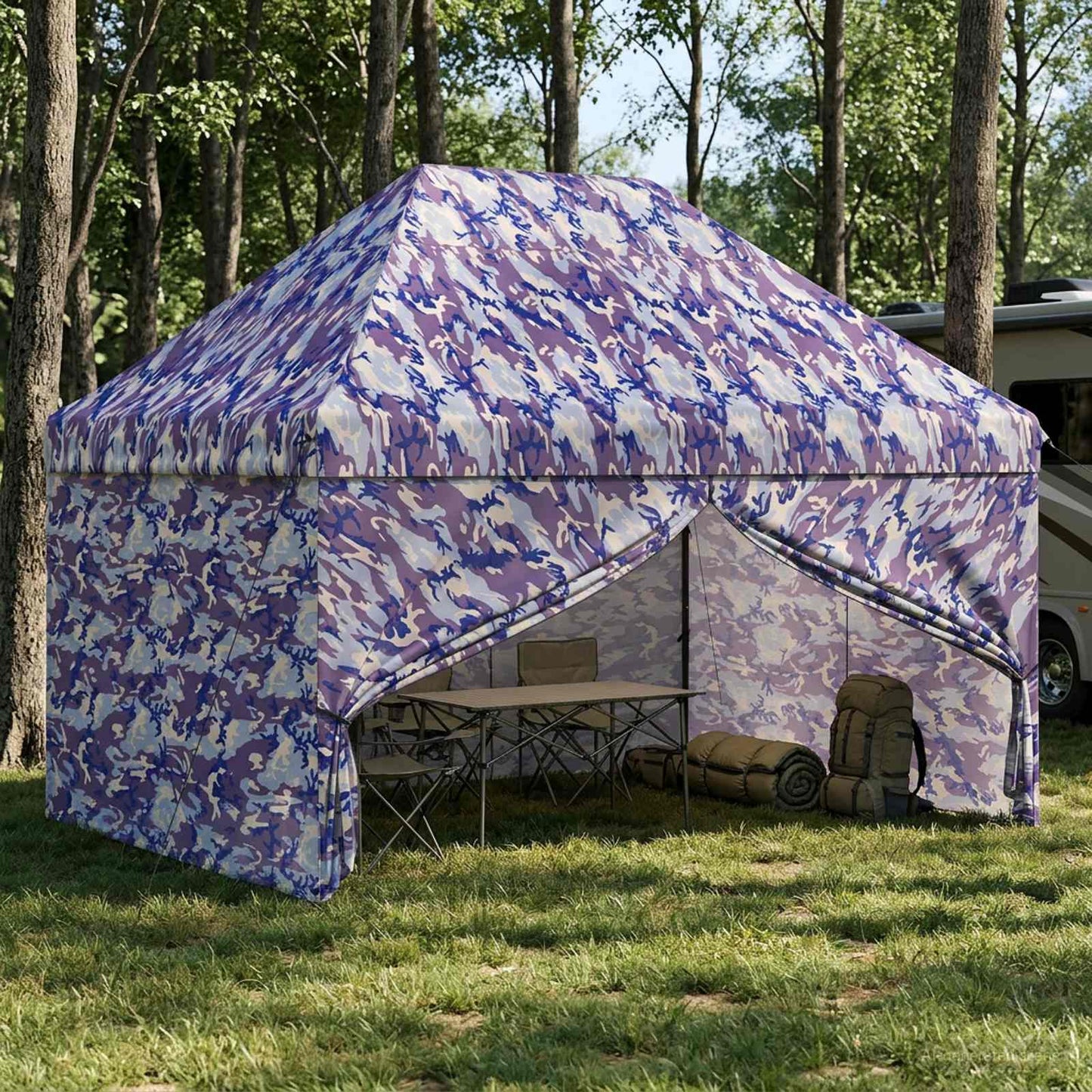 vidaXL Pop-up Gazebo with 4 Sidewalls 2.9 x 4.3 m Blue Camouflage 1