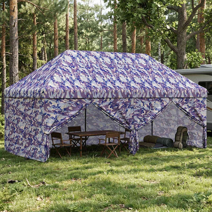 vidaXL Pop-up Gazebo with 4 Sidewalls 3 x 6 m Blue Camouflage 1