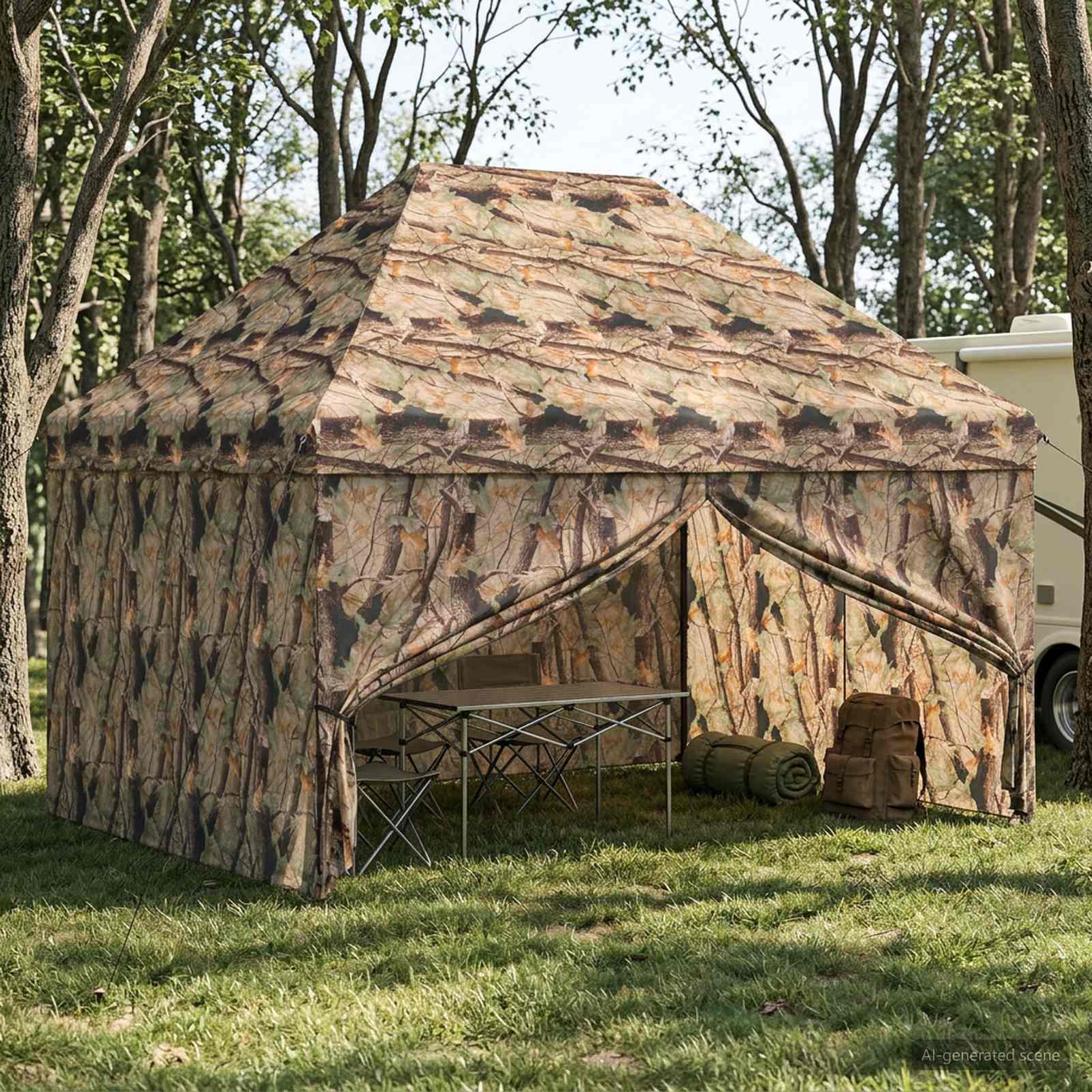 vidaXL Pop-up Gazebo with 4 Sidewalls 3 x 4 m Forest Camouflage 1