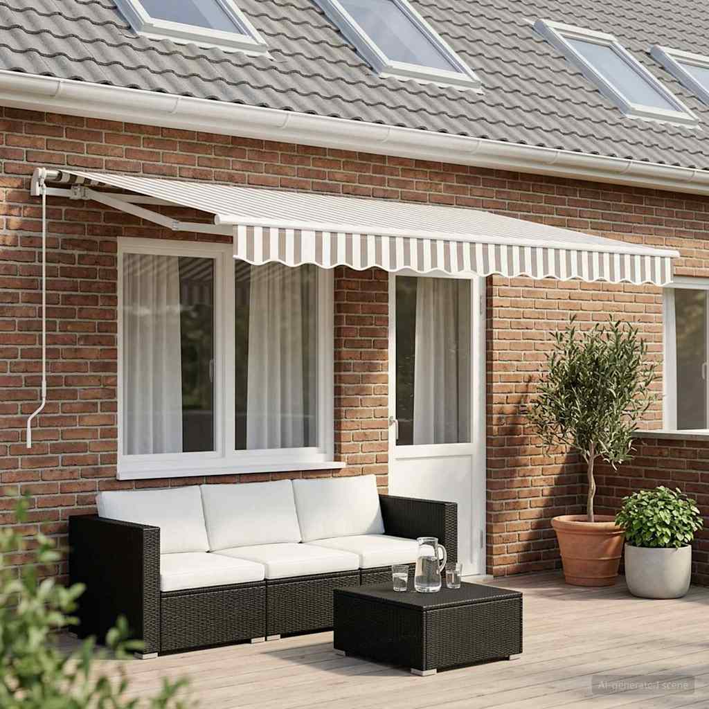 Awning Replacement Fabric 500x350 cm Polyester Drop 3.5 m Width 5 m Light grey and white