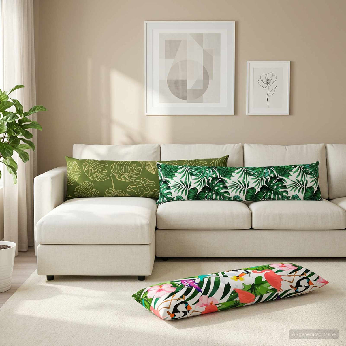 vidaXL Throw Pillow 2 pcs HEERLEN Leaf Design 40 x 145 cm Polyester 1