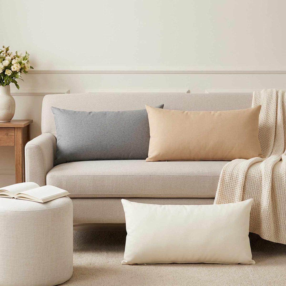 Throw Pillow HEERLEN Fabric 12 pcs 40 x 80 cm Cloud grey