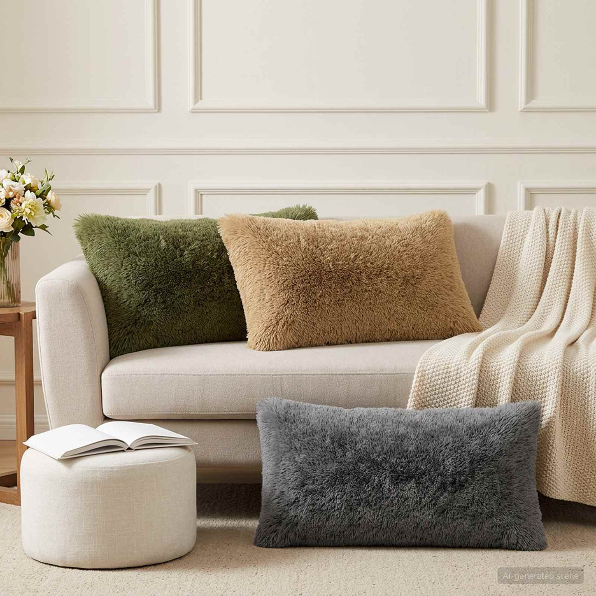 Throw Pillow HEERLEN PV Fleece 6 pcs Light Green 40 x 70 cm