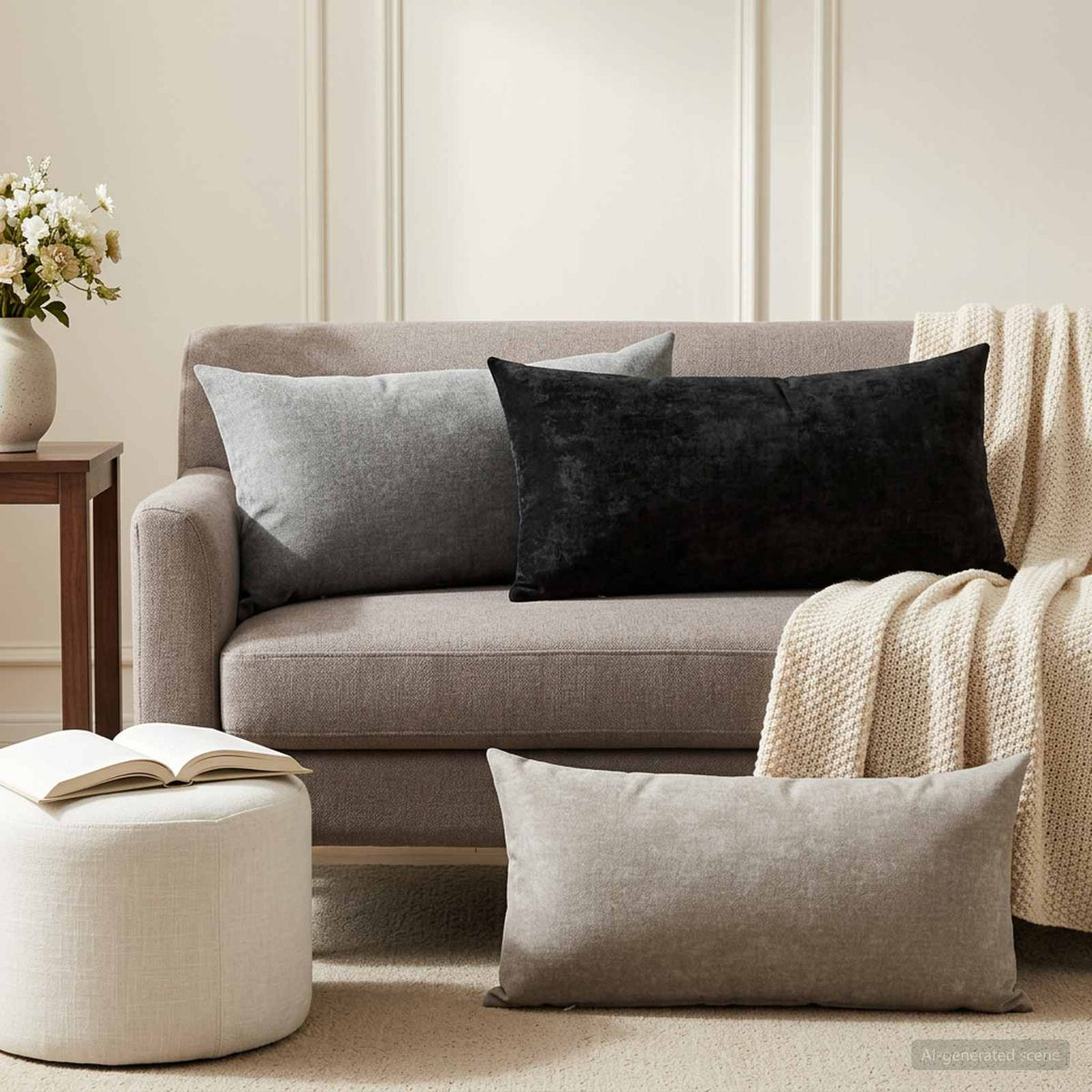 vidaXL Cushion with Pillow HEERLEN 12 pcs Dark Grey Chenille Fabric 1