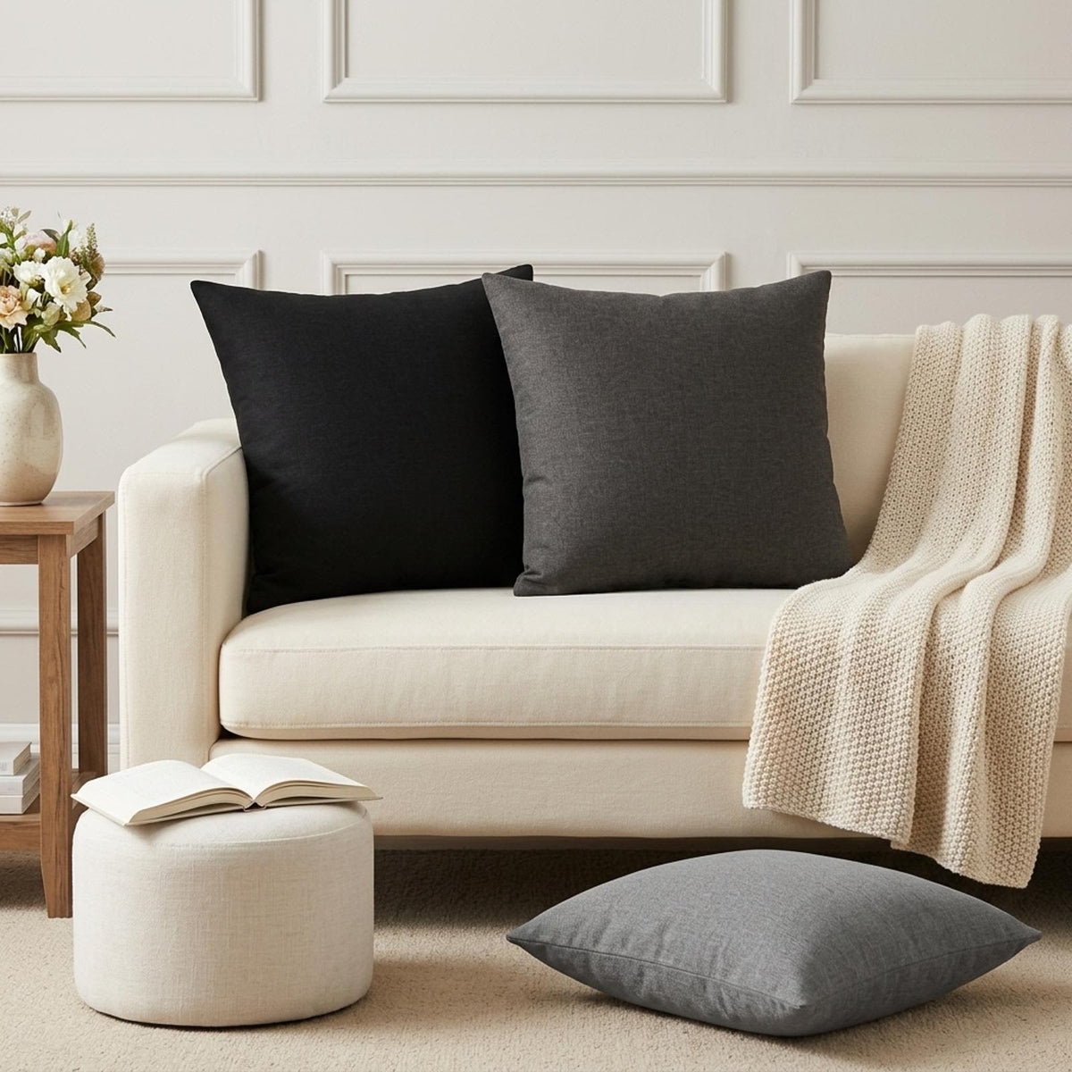 Throw Pillow HEERLEN Fabric 12 pcs 45 x 45 cm Light grey