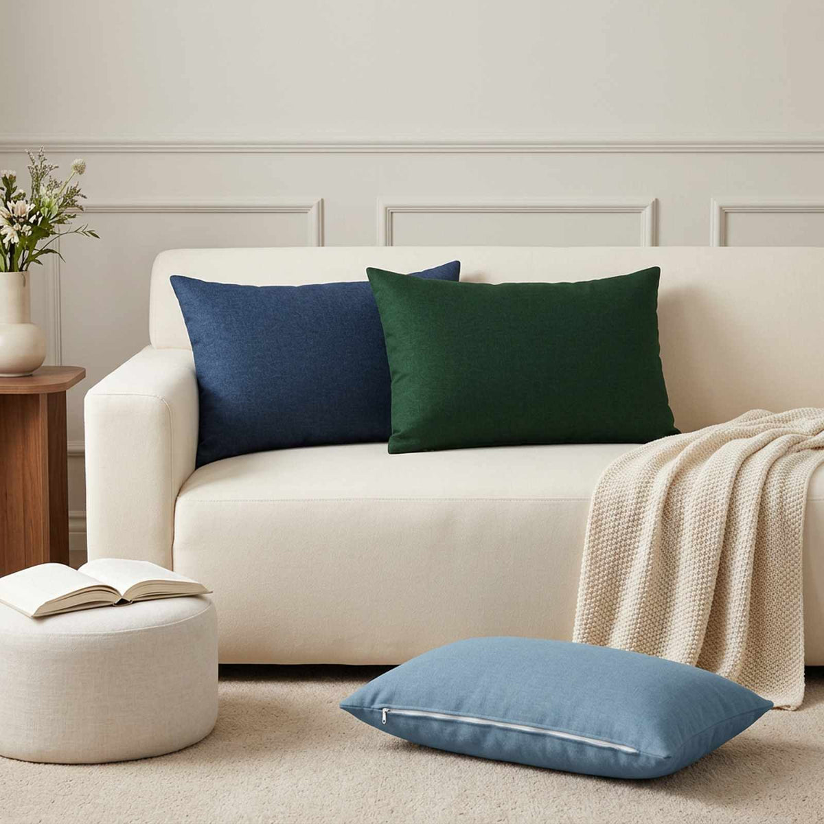 Throw Pillow HEERLEN Fabric 2 pcs Jeans Blue 50 x 80 cm