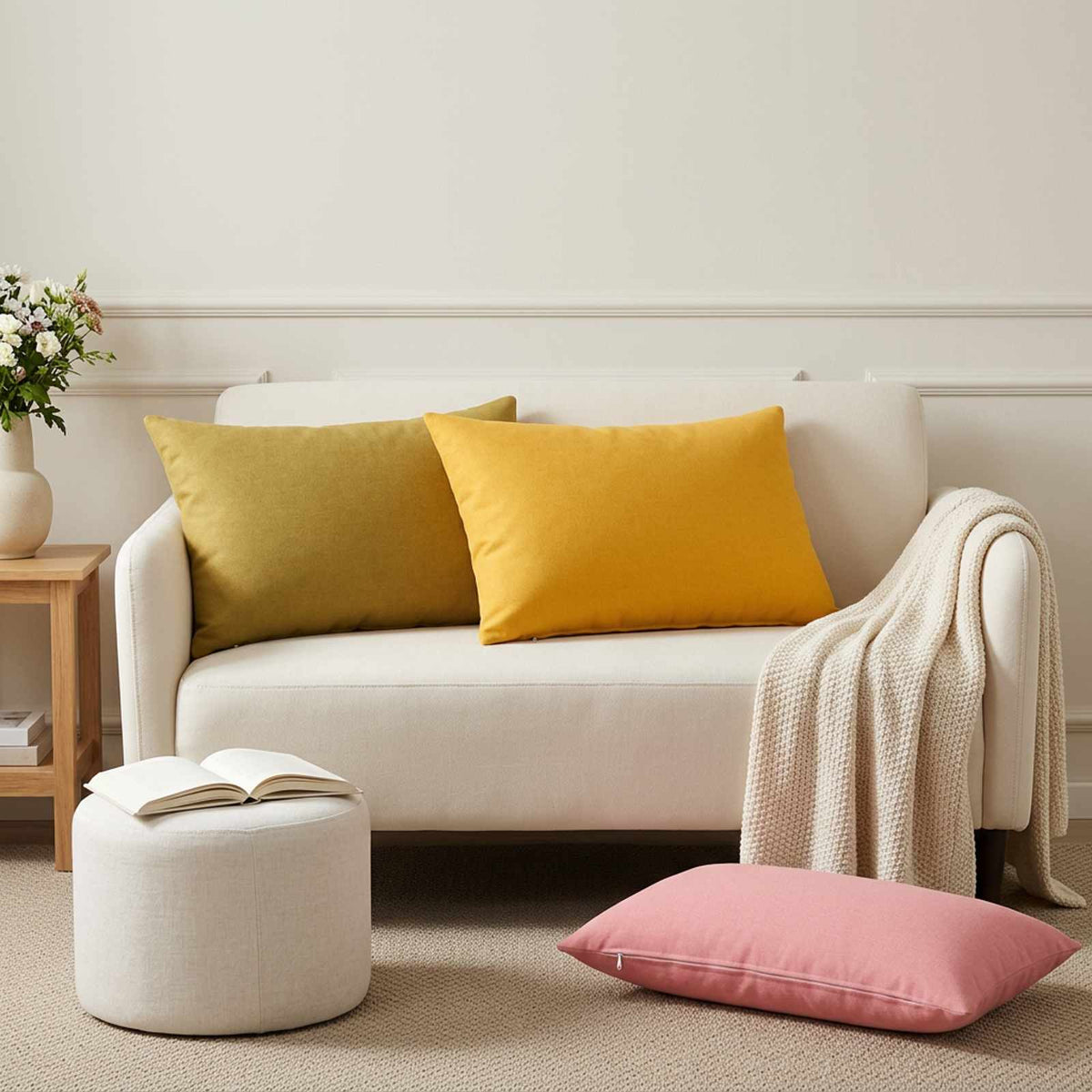Throw Pillow HEERLEN Fabric 2 pcs Light Yellow 50 x 80 cm