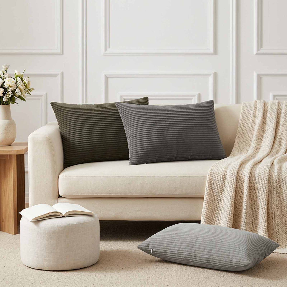 Cushion Cover HEERLEN Corduroy 6 pcs Light Grey 50 x 70 cm