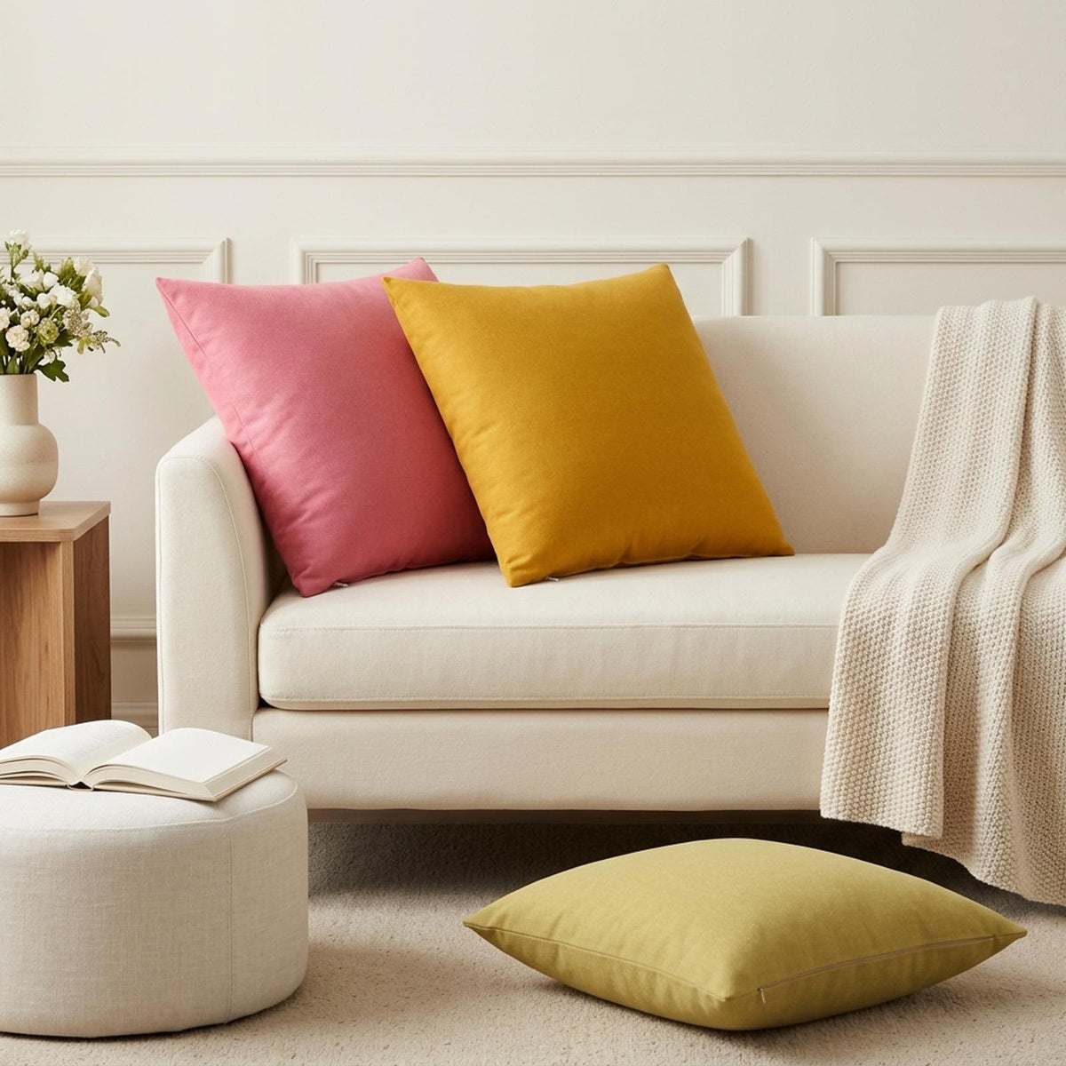 Throw Pillow HEERLEN Fabric 2 pcs Light Green 60 x 60 cm