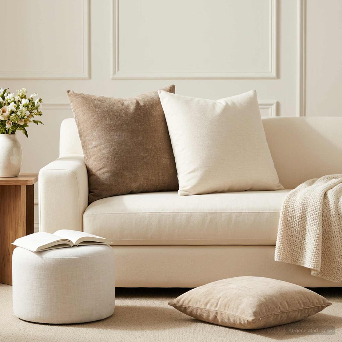 vidaXL Cushion Cover 6 pcs HEERLEN Cream 60 x 60 cm Chenille Fabric 1