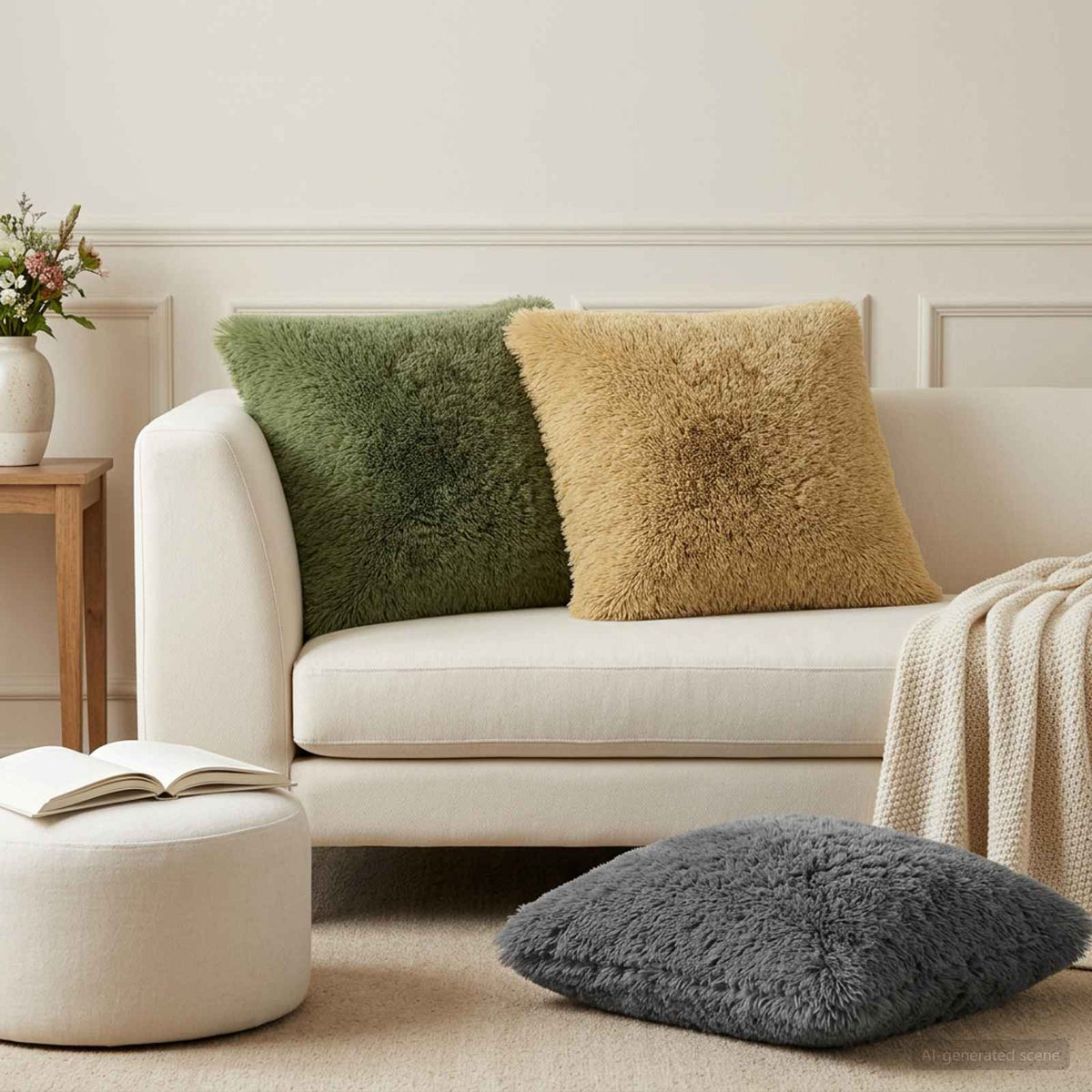 Throw Pillow HEERLEN PV Fleece 2 pcs Green 65 x 65 cm