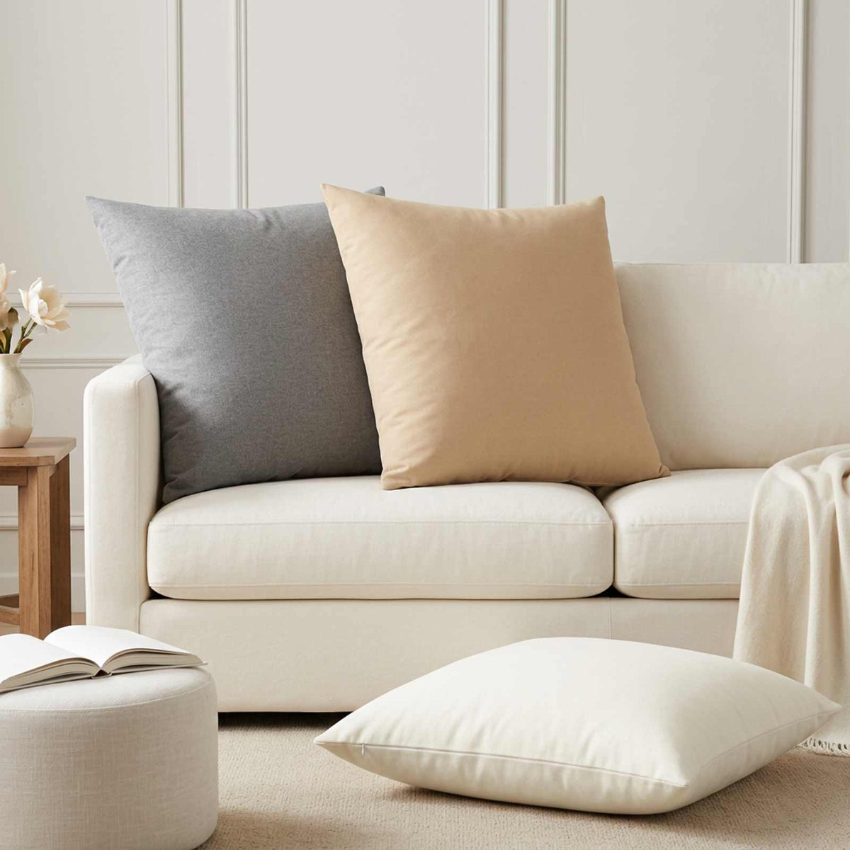 Throw Pillow HEERLEN Fabric 2 pcs White 65 x 65 cm