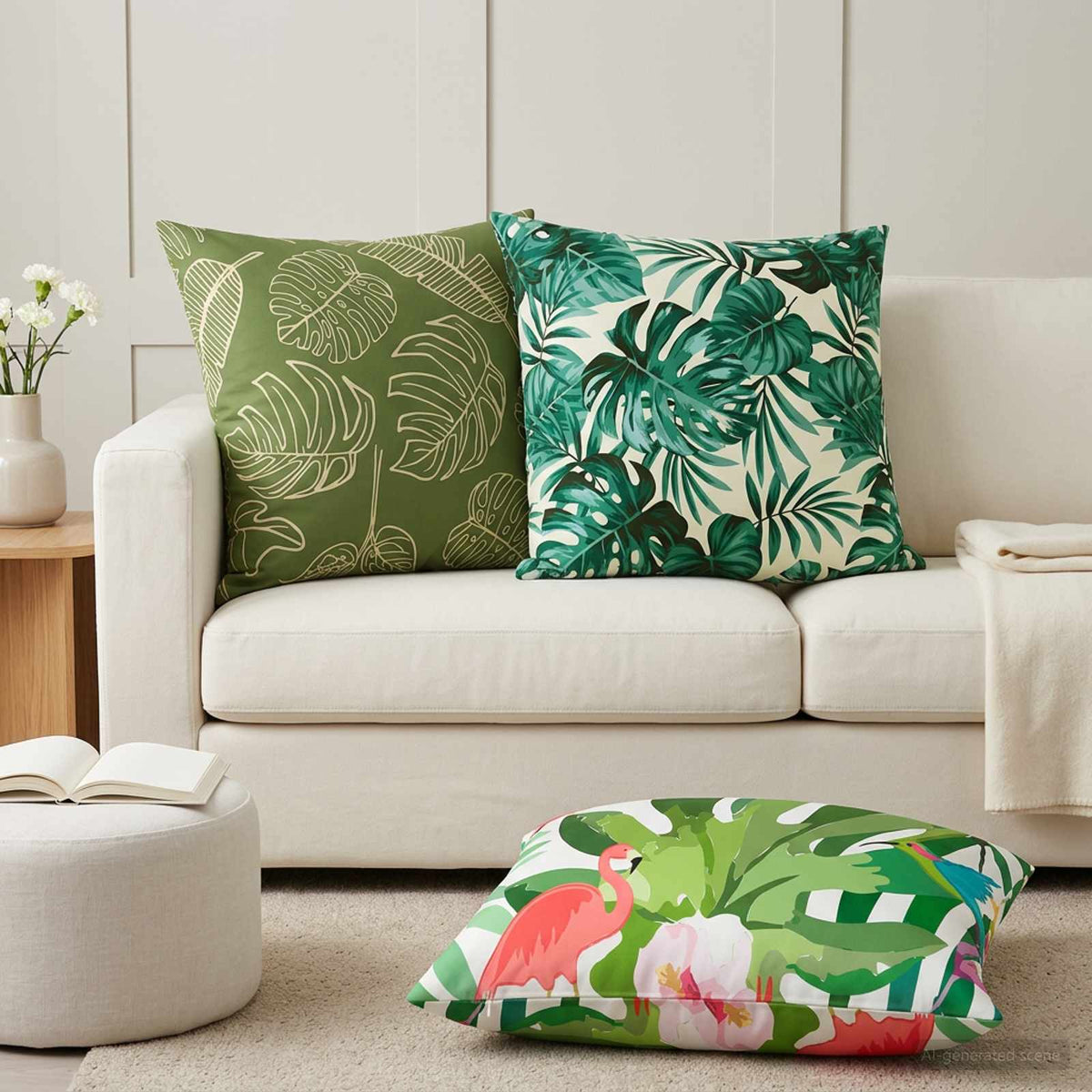 vidaXL Throw Pillow 2 pcs HEERLEN Leaf Design 80 x 80 cm Polyester 3