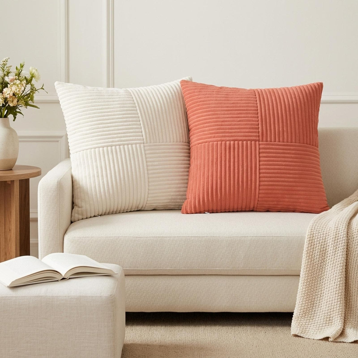 Cushion Cover ALMELO 45 x 45 cm Corduroy 12 pcs Cream