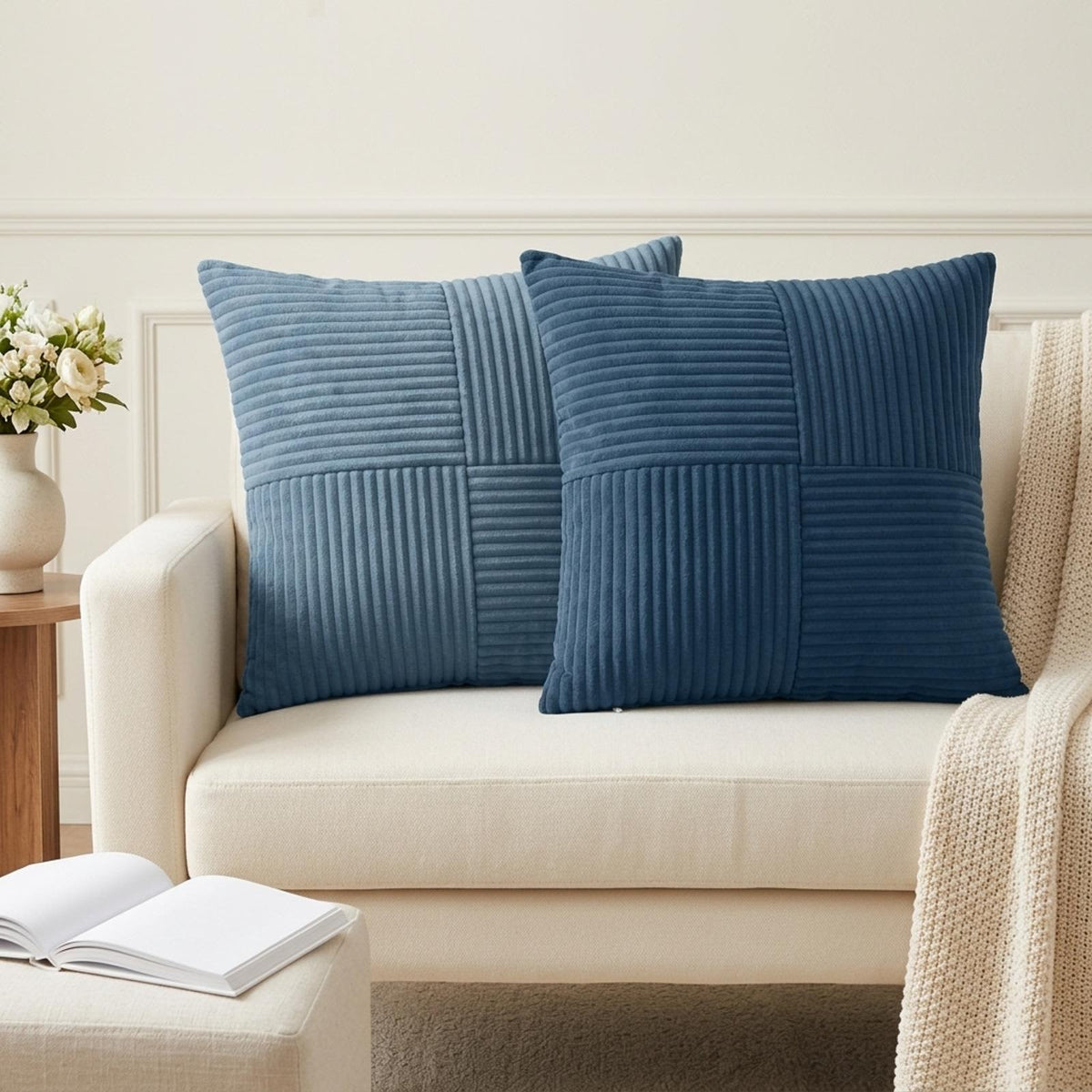 Cushion Cover ALMELO 45 x 45 cm Corduroy 12 pcs Blue