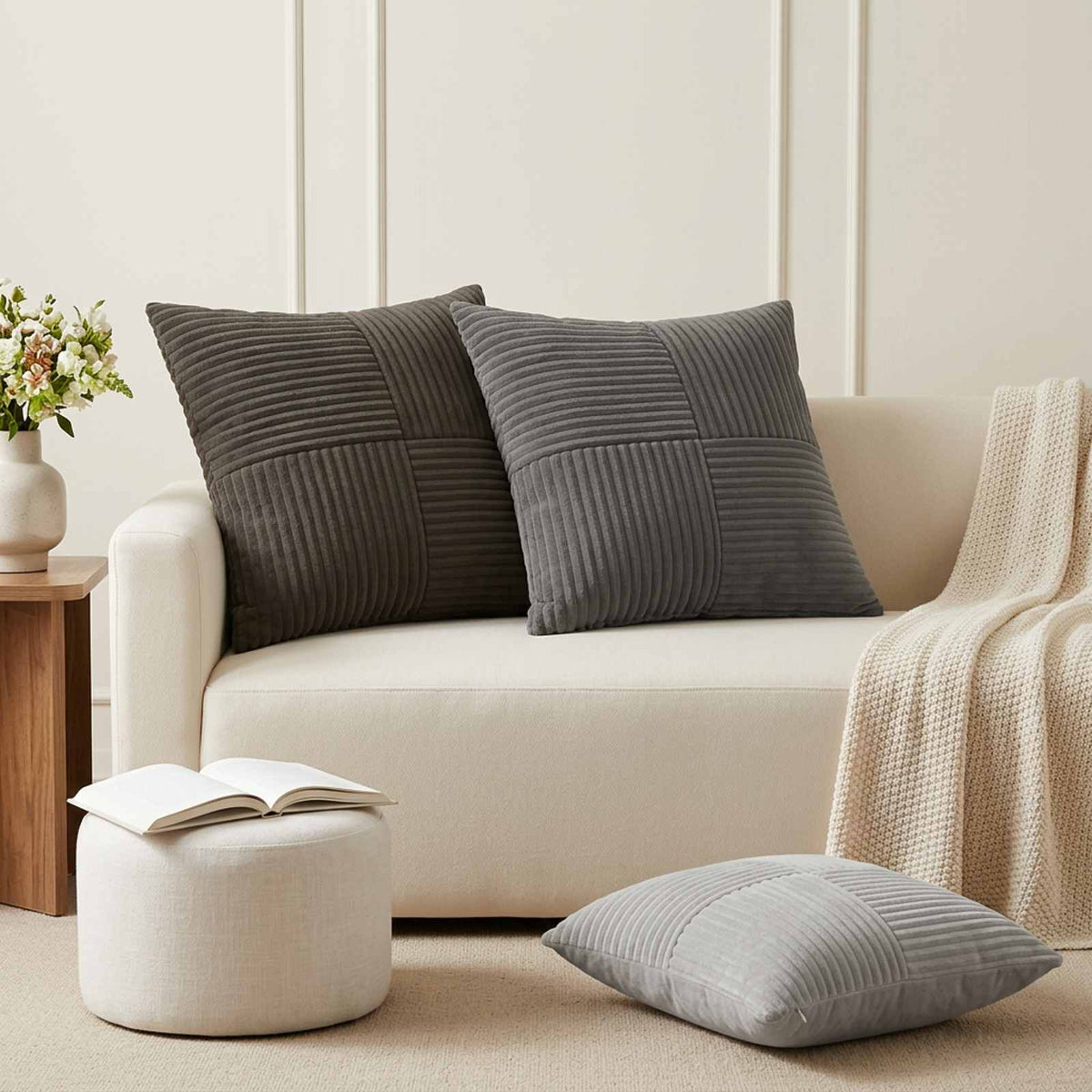 Cushion Cover ALMELO 45 x 45 cm Corduroy 12 pcs Anthracite