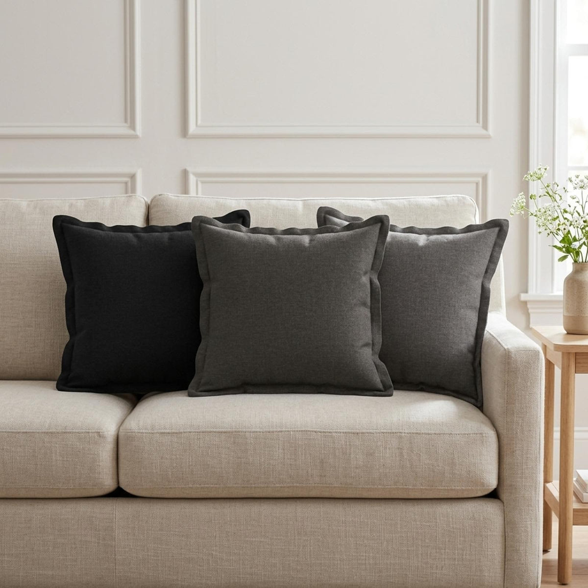 Throw Pillow HOUTEN 40 x 40 cm Faux Linen 12 pcs Black