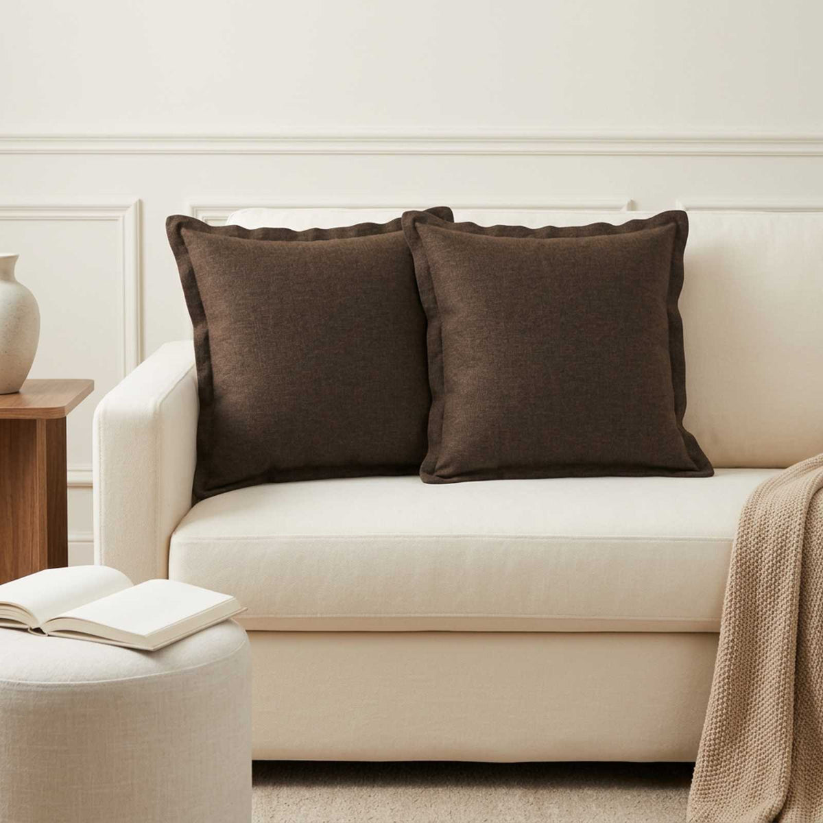Throw Pillow HOUTEN 40 x 40 cm Faux Linen 12 pcs Brown