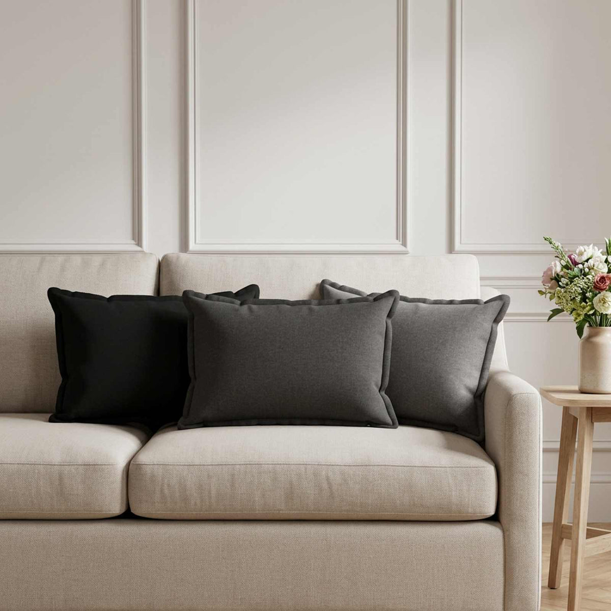 Throw Pillow HOUTEN 40 x 60 cm Faux Linen 6 pcs Black