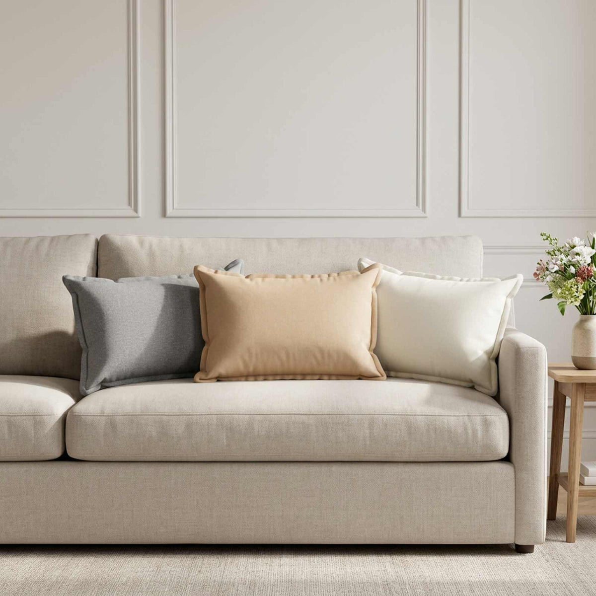 Throw Pillow HOUTEN 40 x 60 cm Faux Linen 6 pcs Cream