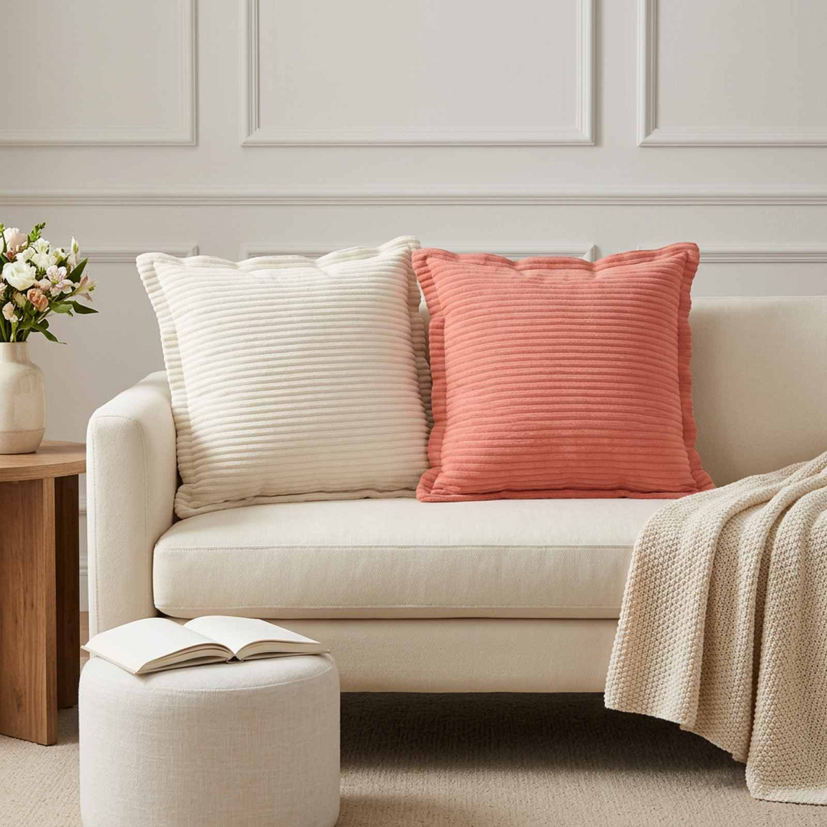 Cushion Cover HOUTEN 50 x 50 cm Corduroy 12 pcs Red orange