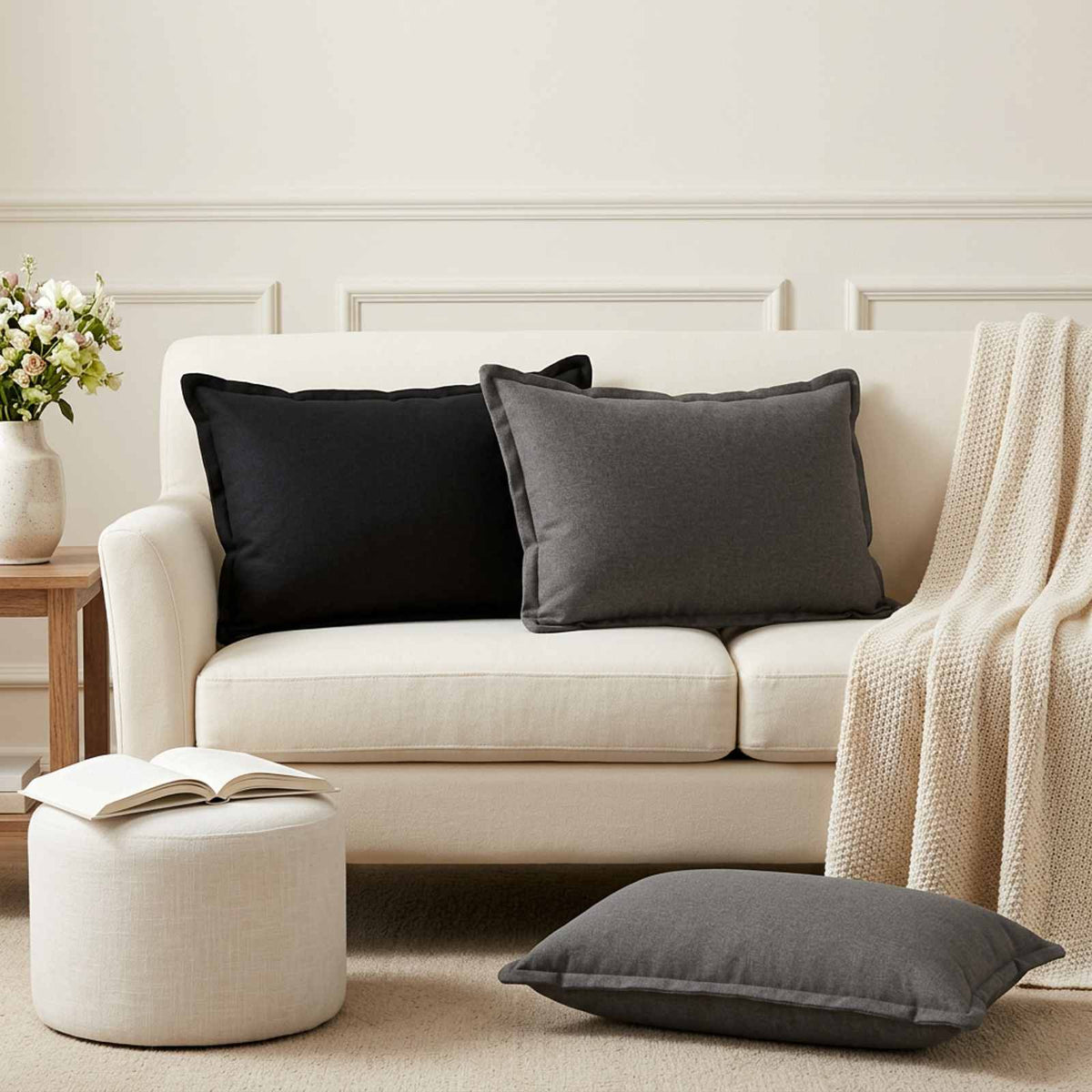 Throw Pillow HOUTEN 50 x 75 cm Faux Linen 2 pcs Black