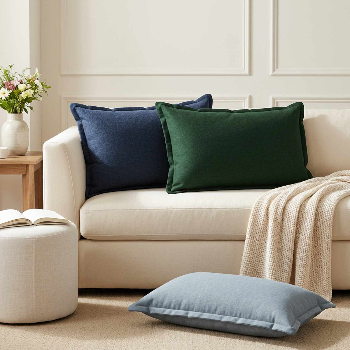 Throw Pillow HOUTEN 50 x 80 cm Faux Linen 2 pcs Blue