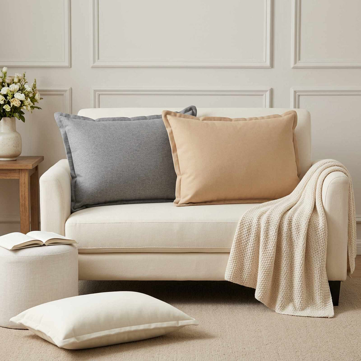 Throw Pillow HOUTEN 50 x 80 cm Faux Linen 2 pcs Cloud grey