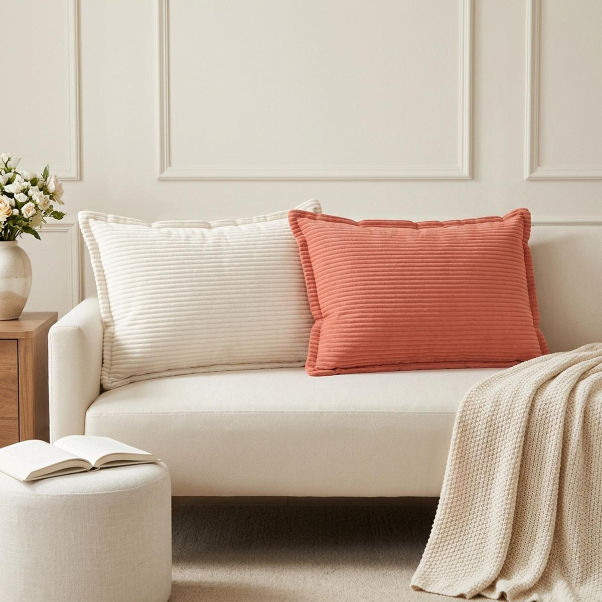 Cushion Cover HOUTEN 50 x 80 cm Corduroy 6 pcs Cream