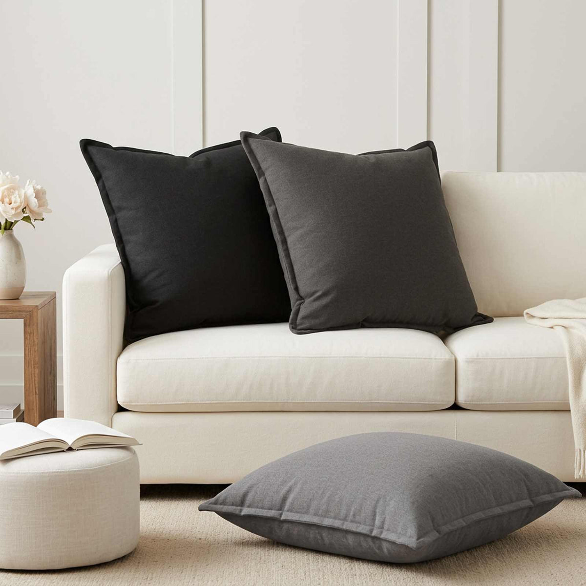 Throw Pillow HOUTEN 70 x 70 cm Faux Linen 2 pcs Black
