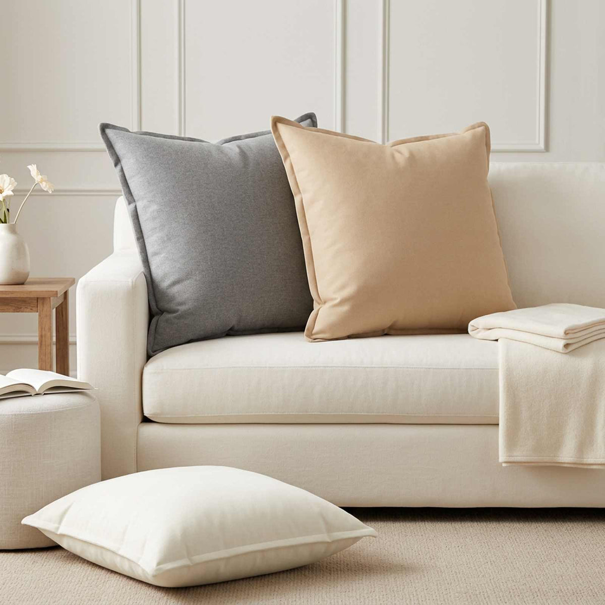 Throw Pillow HOUTEN 65 x 65 cm Faux Linen 2 pcs Cloud grey
