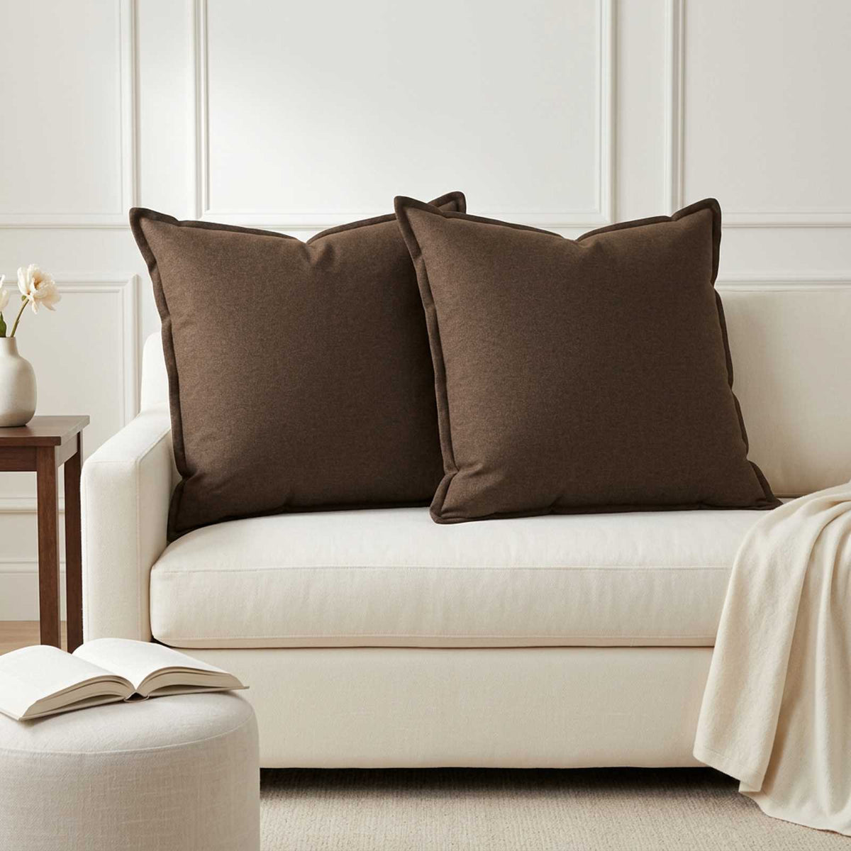 Throw Pillow HOUTEN 65 x 65 cm Faux Linen 2 pcs Brown