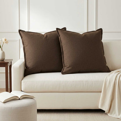 Throw Pillow HOUTEN 65 x 65 cm Faux Linen 2 pcs Brown