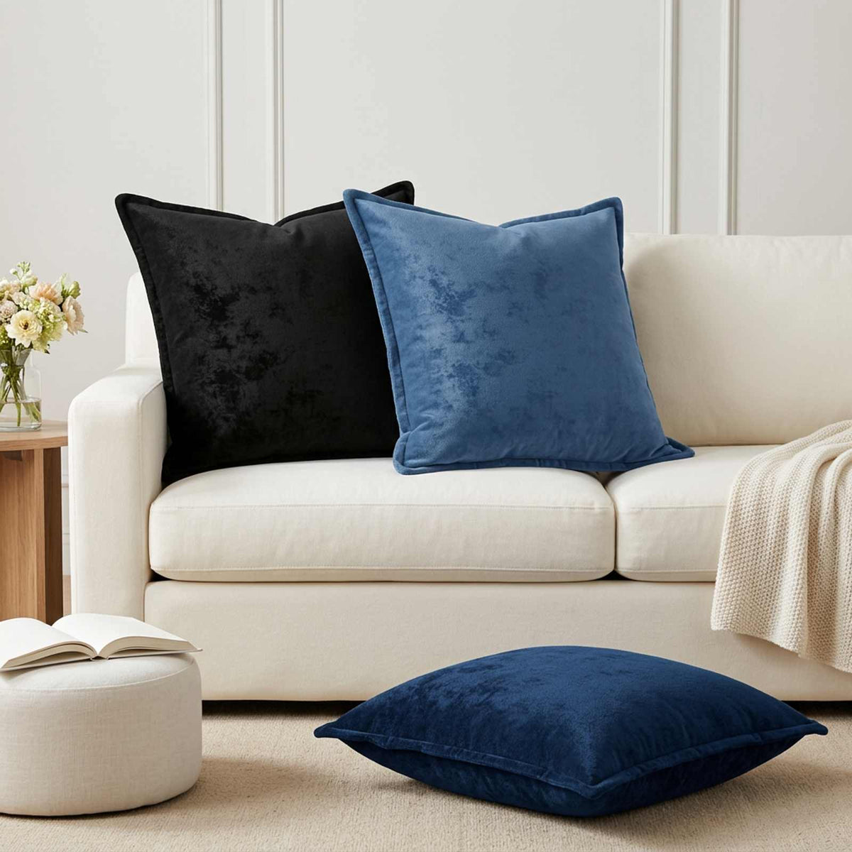 Cushion Cover 2 pcs HOUTEN Flannel Piped Design Navy Blue 70 x 70 cm