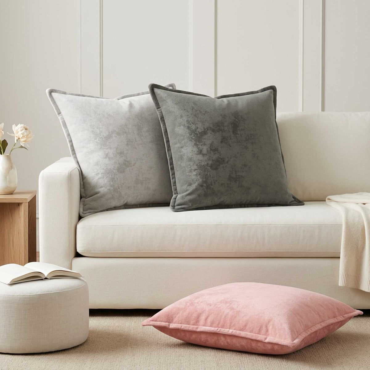 Cushion Cover 6 pcs HOUTEN Flannel Piped Design Dark Grey 70 x 70 cm