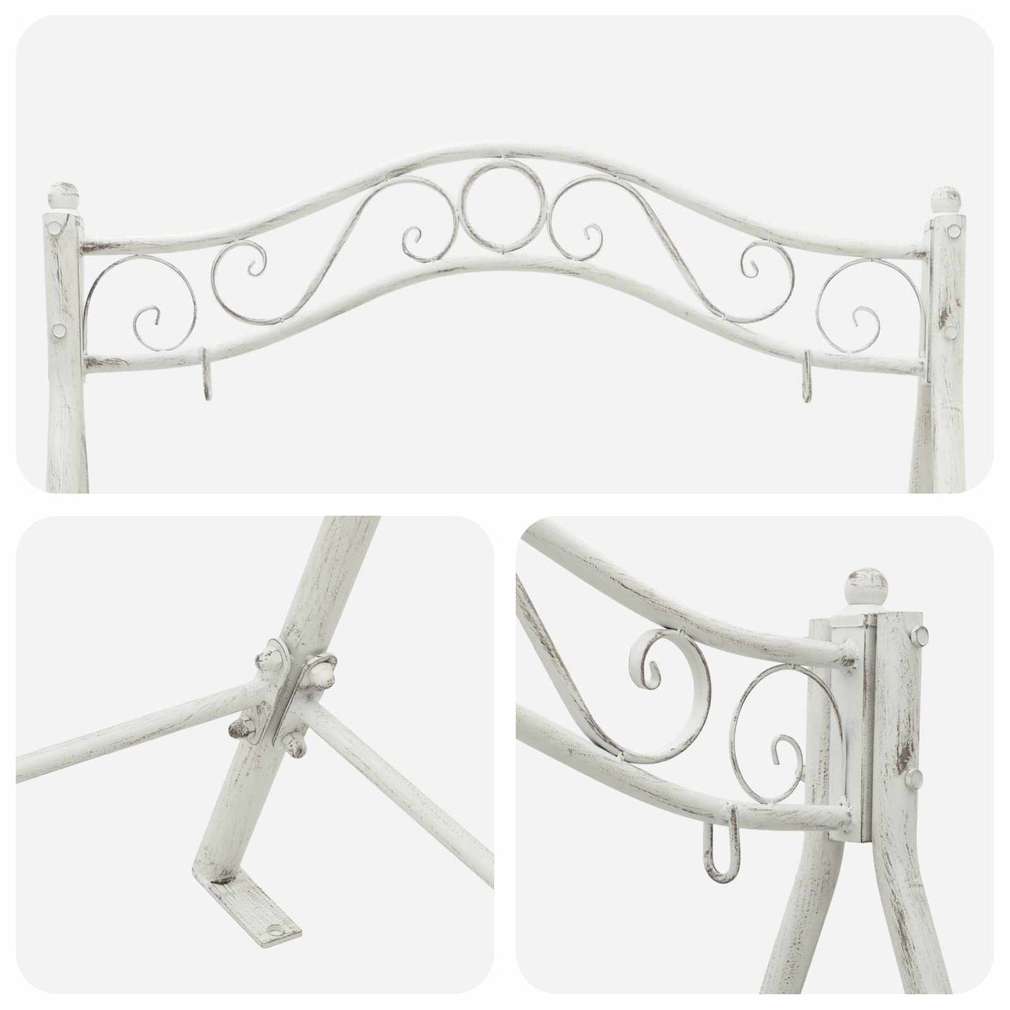 vidaXL Swing Bench Steel 113 x 121.5 x 168 cm Antique White 6