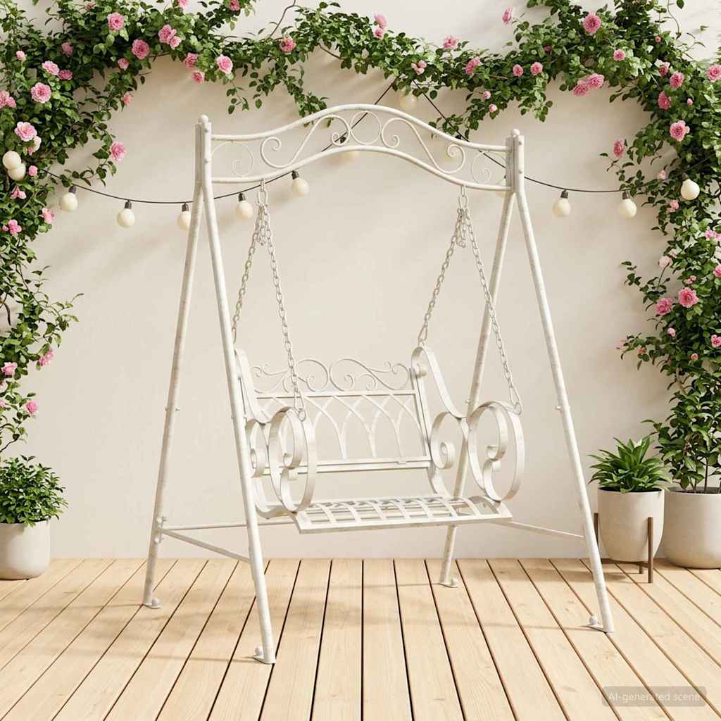 vidaXL Swing Bench Steel 113 x 121.5 x 168 cm Antique White 1