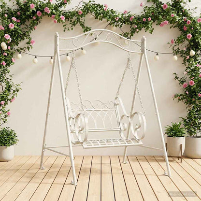 vidaXL Swing Bench Steel 113 x 121.5 x 168 cm Antique White 1