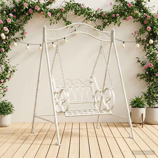 vidaXL Swing Bench Steel 113 x 121.5 x 168 cm Antique White 1