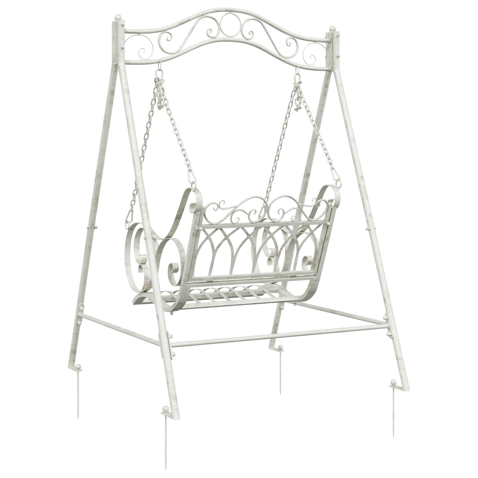 vidaXL Swing Bench Steel 113 x 121.5 x 168 cm Antique White 5