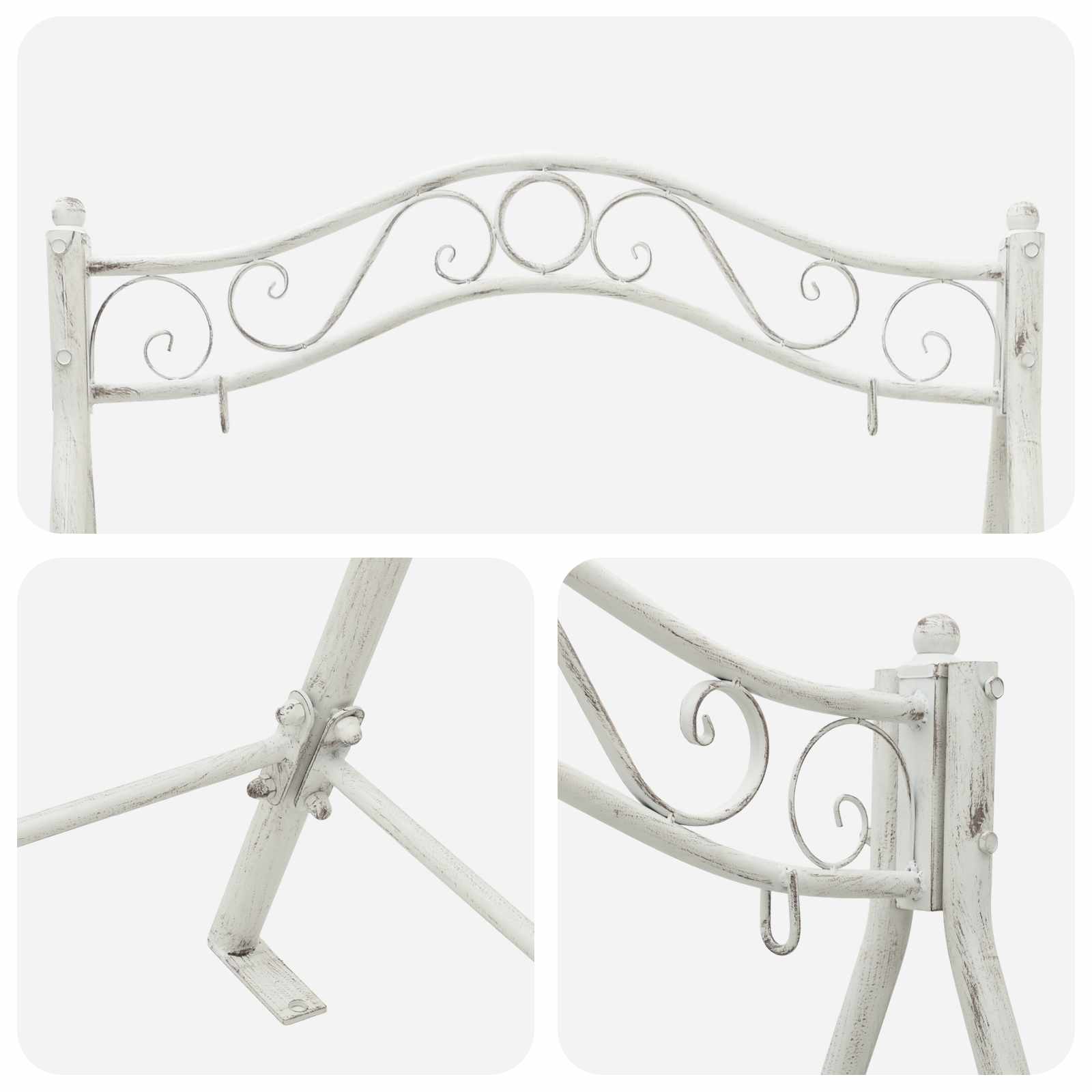 vidaXL Swing Bench Steel 113 x 121.5 x 168 cm Antique White 6
