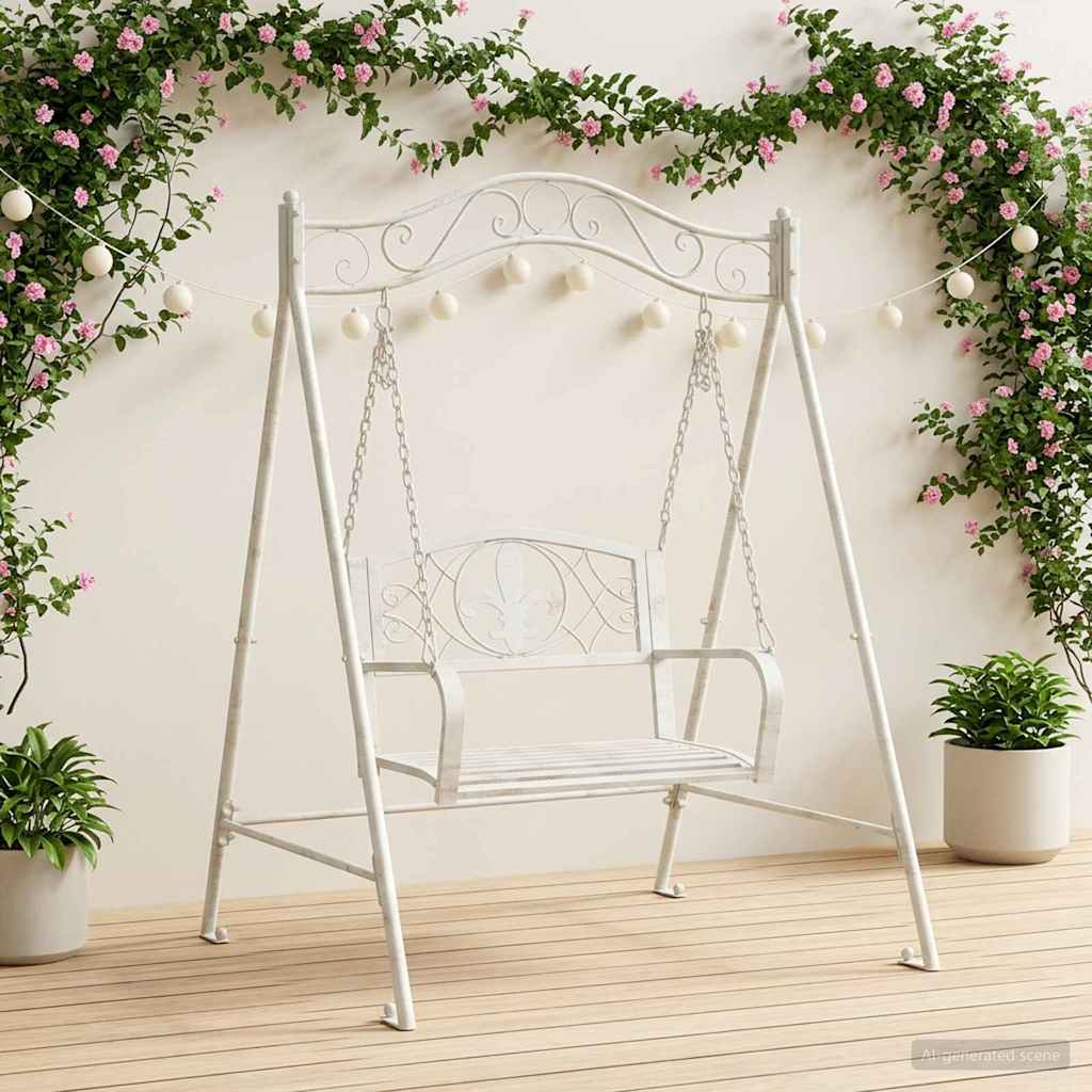 vidaXL Swing Bench Steel 113 x 121.5 x 168 cm Antique White 1