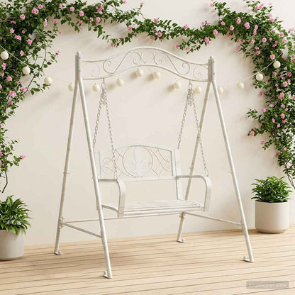 vidaXL Swing Bench Steel 113 x 121.5 x 168 cm Antique White 1