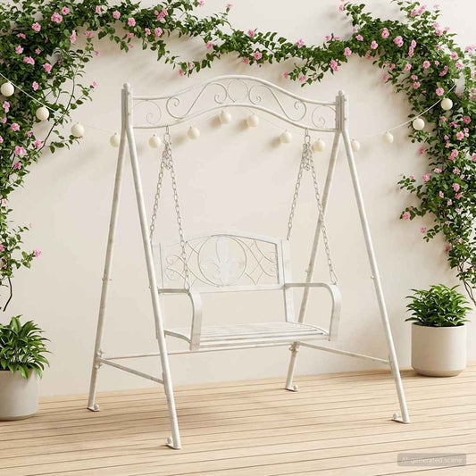 vidaXL Swing Bench Steel 113 x 121.5 x 168 cm Antique White 1