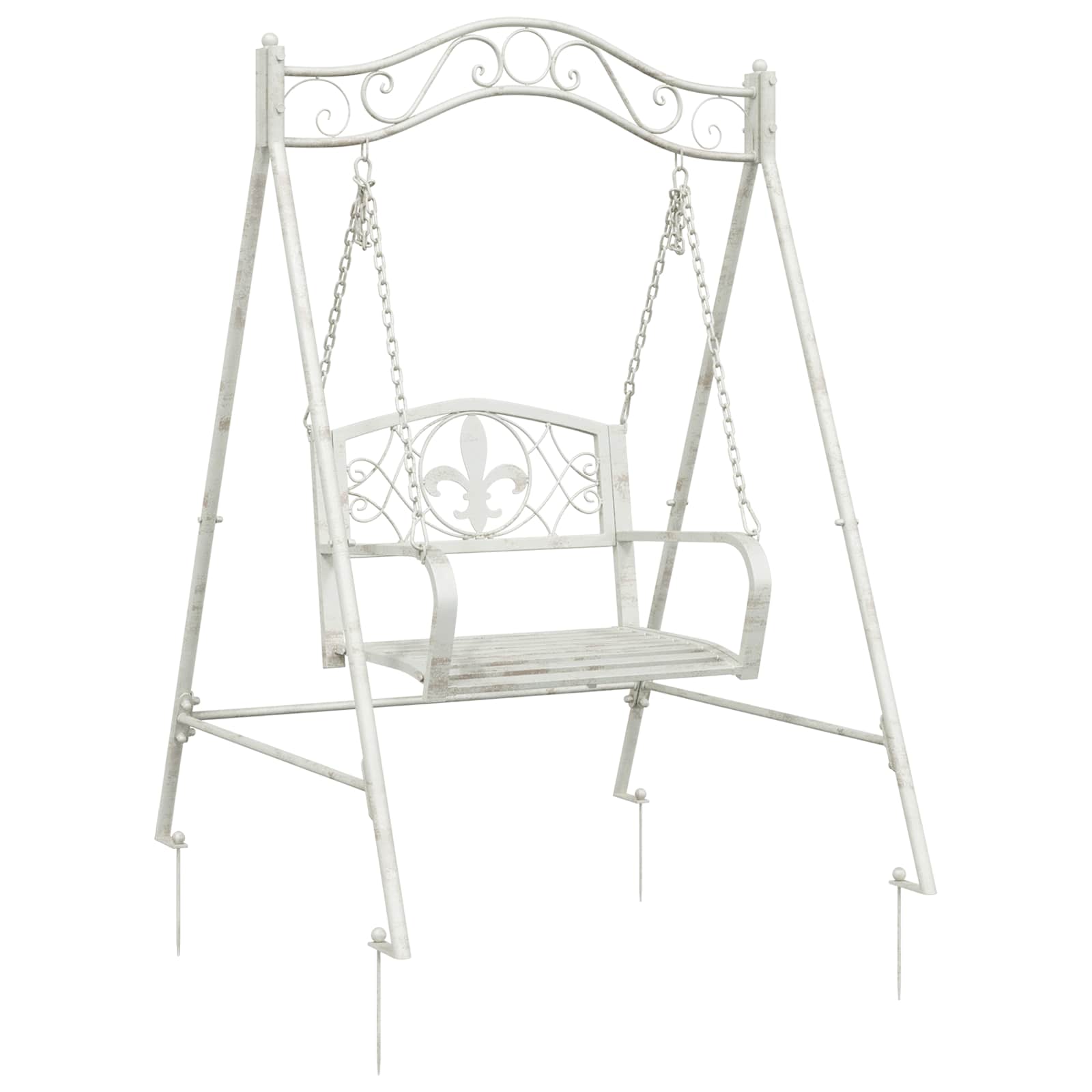 vidaXL Swing Bench Steel 113 x 121.5 x 168 cm Antique White 2