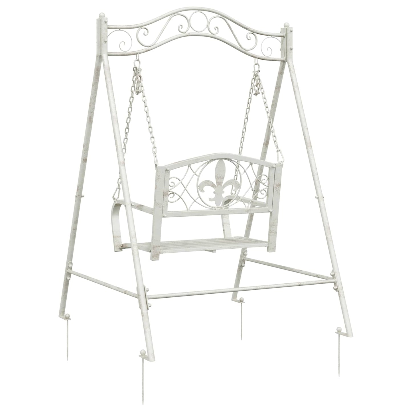 vidaXL Swing Bench Steel 113 x 121.5 x 168 cm Antique White 5