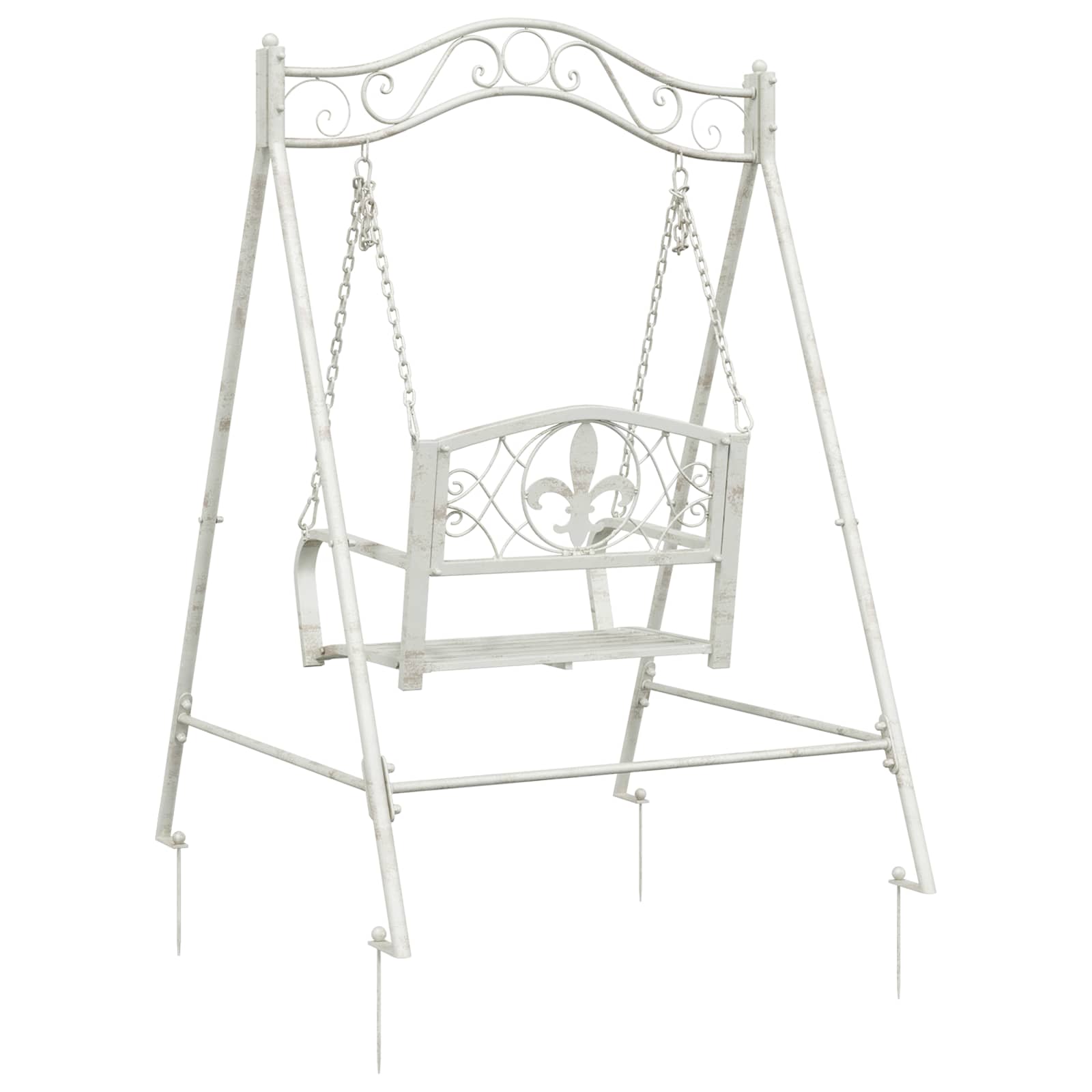 vidaXL Swing Bench Steel 113 x 121.5 x 168 cm Antique White 5